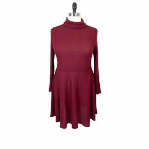 Modcloth Sweater Dress Women's Maroon Ribbed Knit Turtle Neck Long Sleeve sz 1X